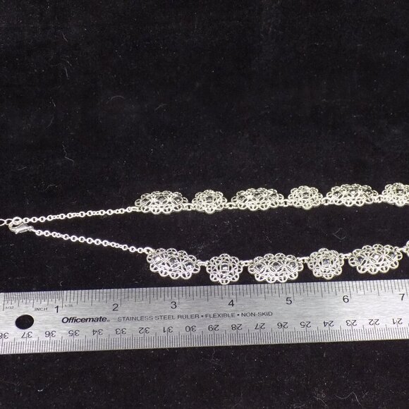 Vintage Crown Trifari Necklace Art Deco Style Textured Filigree Stones 15" +2" - Picture 7 of 11